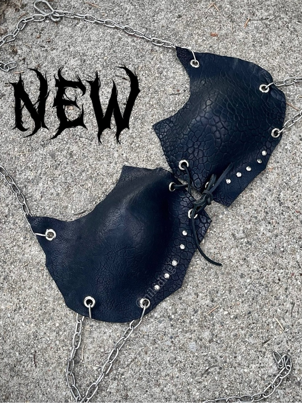 NEW Genuine Leather Steel Chain Wasteland Bralette Bikini Halter Top Goth